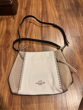 Coach Two-Tone Cream & Beige Leather Shoulder Bag